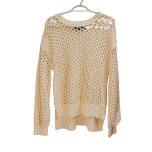 RACHEL Rachel Roy Cream Crew Neck Sweater Open-Knit Design